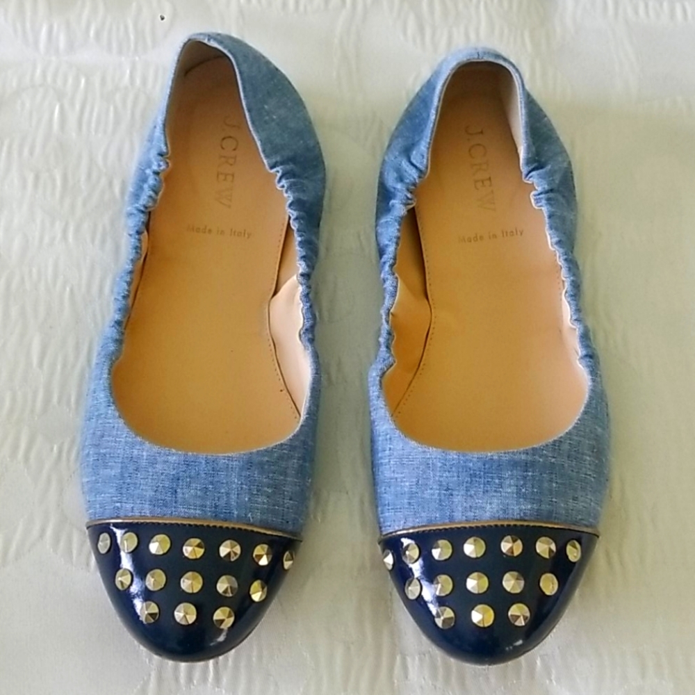 J Crew Denim gold studded ballet flats